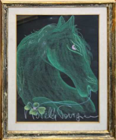 Novella parigini pittrice tecnica mista su carta cavallo verde