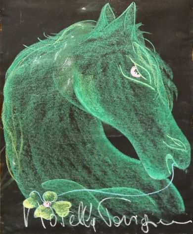 Novella parigini pittrice tecnica mista su carta cavallo verde