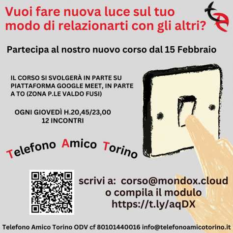 NUOVO CORSO PER VOLONTARI TELEFONO AMICO TORINO