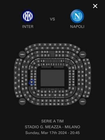 OFFERTA LAST MINUTE biglietto Inter Napoli 1 anello blu settore 104
