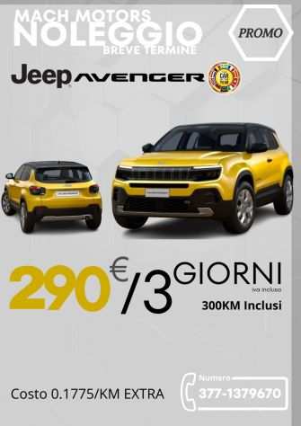 Offerta Noleggio NUOVA JEEP AVENGER 3 GIORNI