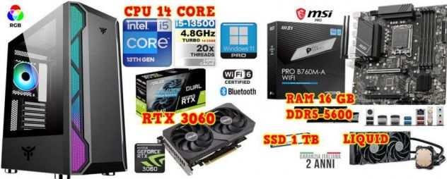 OFFERTA PC GAMING i5-13500 14 CORE 16GB RAM NVIDIA RTX 3060 12GB WIN11 PRO
