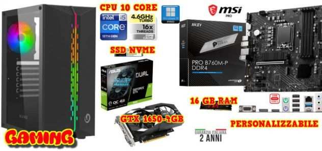 OFFERTA PC GAMING LOW COST INTEL i5 16GB RAM NVIDIA GTX1650 4GB WIN 11 PRO