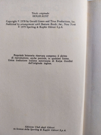 Olocausto di Gerald Green Editore Sperling amp Kupfer, 6 novembre 1979 ottimo