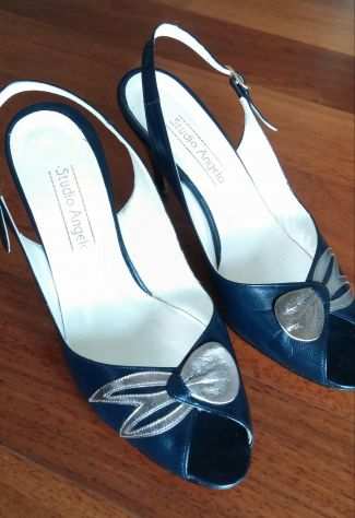 OPEN TOE IN PELLE BLU E ARGENTO VINTAGE