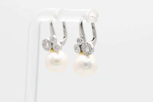 Orecchini - 18 carati Oro bianco Perla - Diamante