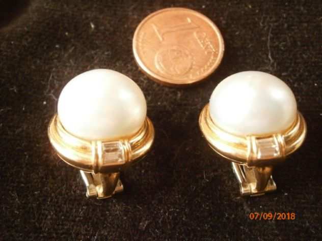 Orecchini autentici in oro, perle e brillantini