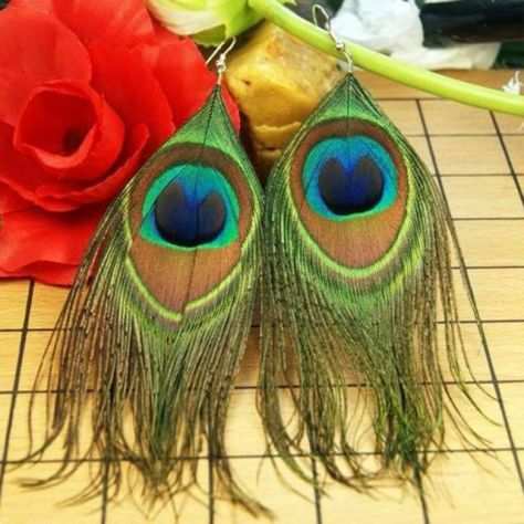 Orecchini donna piuma pavone earrings woman hippy tribal hippies