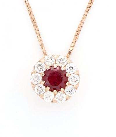 Oro rosa - Collana con ciondolo - 0.07 ct Diamante - Rubini
