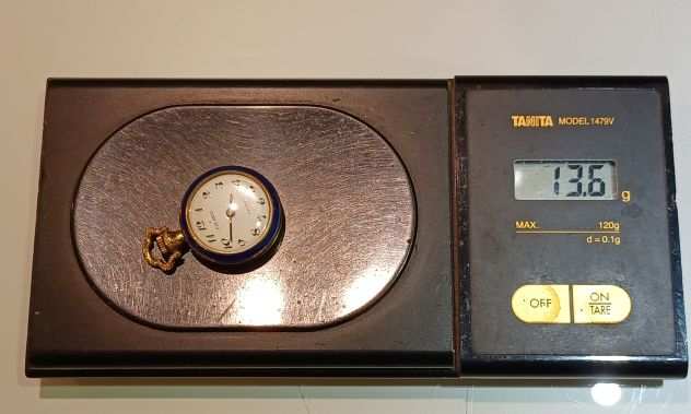 orologino a ciondolo meccanico in oro 750 e smalto - originale anni 50 -