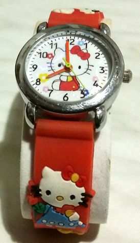 Orologio al quarzo per bambini ragazzi Hello Kitty con cinturino in gomma rosso