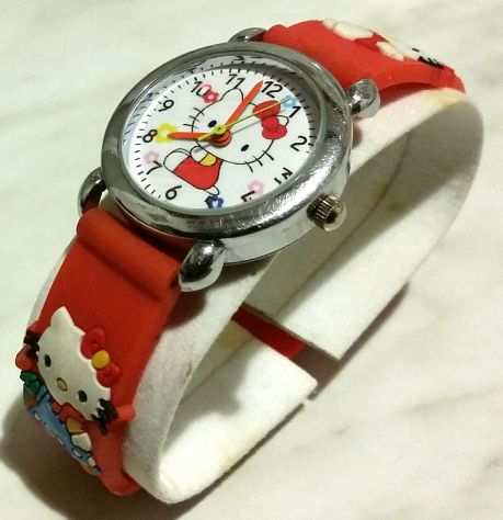 Orologio al quarzo per bambini ragazzi Hello Kitty con cinturino in gomma rosso