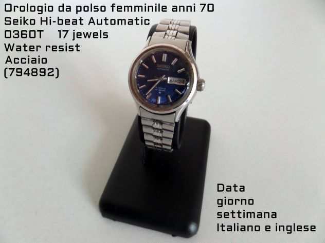 Orologio anni 70 Seiko Automatic Hi-beat, femminile, acciaio, 17 jewel