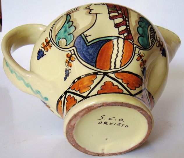 Orvieto-Caraffa-Ceramica smaltata dipinta a mano 1960 ca.-Lab. Ceramica SCO-