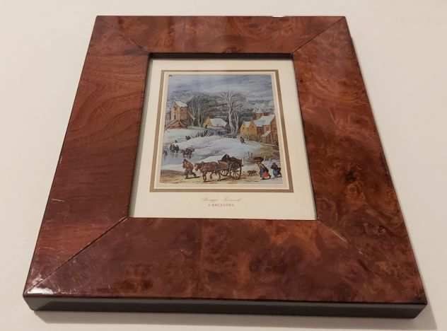 Paesaggio invernale di Jan Brueghel, litografia su alluminio cornice di radica
