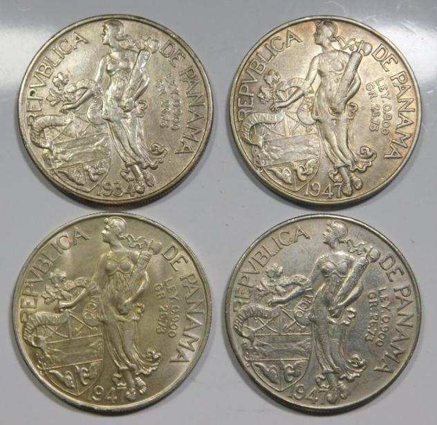 Panama. 1 Balboa 1934-1947 (4 Coins)