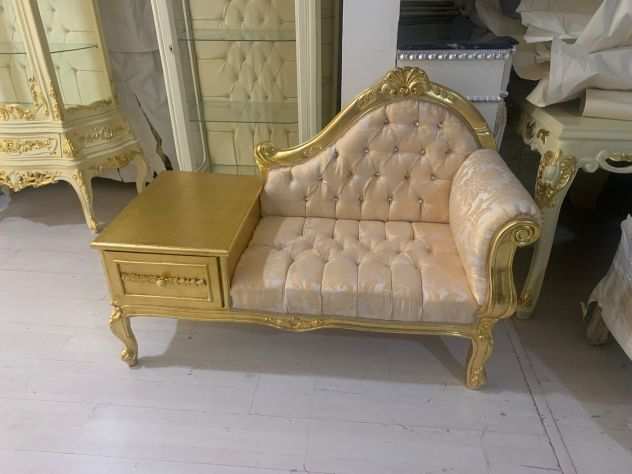 Panca chaiselongue con cassetto foglia oro stile barocco con spedizione