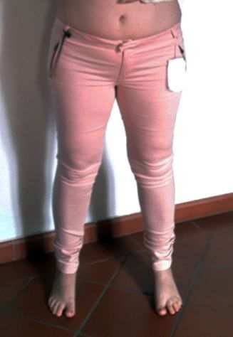 pantalone pantaloni Donna woman jeans bershka dinim elasticizzati rosa slim fit