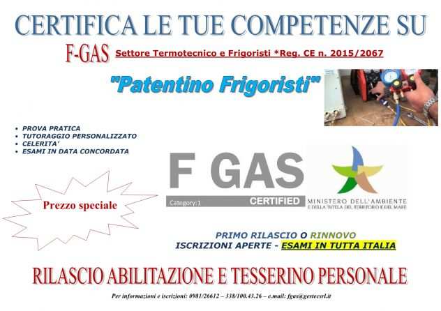 Patentino frigoristi gas fluorurati FGAS tutta Italia