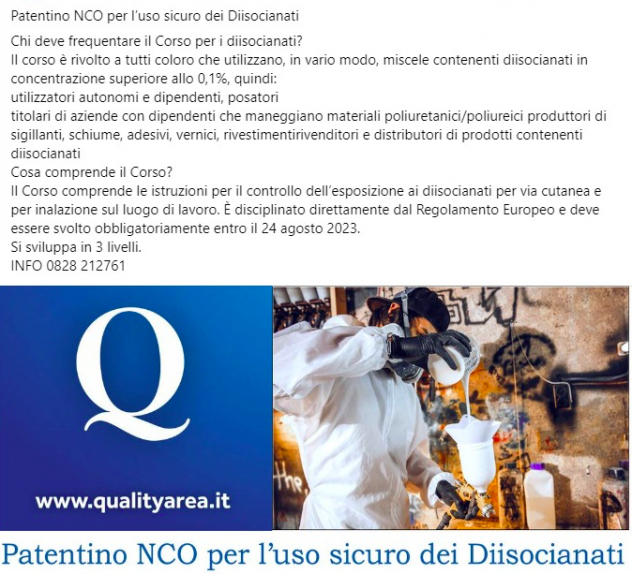 Patentino NCO per Uso sicuro dei Diisocianati - IN TUTTA ITALIA
