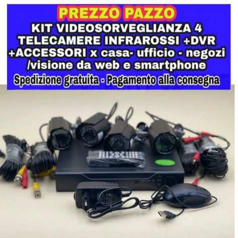 Pazzesco 90euro Kit videosorveglianza 4 telecamere infrarossi esterno e interno