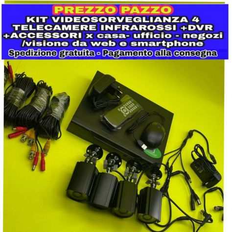 Pazzesco 90euro Kit videosorveglianza 4 telecamere infrarossi esterno e interno