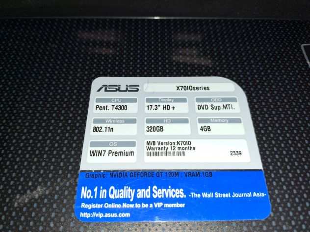 Pc Asus 17.3quot,intel T4200, hdd 320 gb.