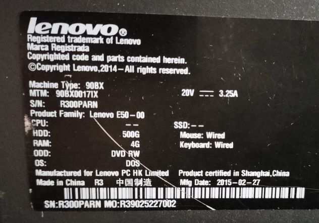 PC fisso Lenovo - Pentium J2900 2.41gHz - 4500gb