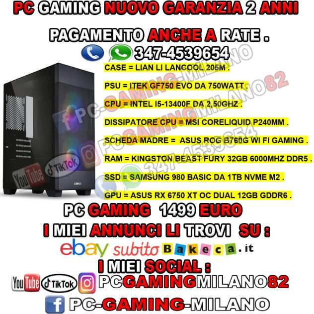 PC GAMING I5-13400F32GB DDR5RX 6750 XT1TB M2