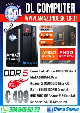 PC gaming ryZen 5500 16 GB SSd 500 m2 Rx6600 nuovi