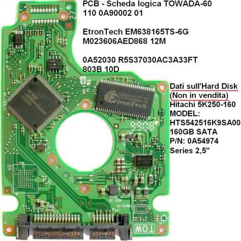 PCB Hard disk Hitachi 5K250-160 GB sata 2,5rsquorsquo Dati Scheda logica (in