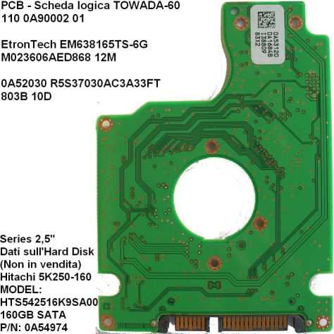 PCB Hard disk Hitachi 5K250-160 GB sata 2,5rsquorsquo Dati Scheda logica (in
