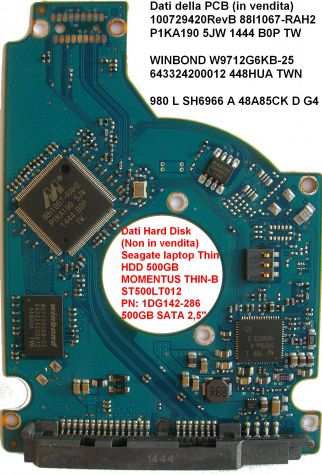 PCB Hard Disk Seagate laptop Thin HDD 500GB SATA 2,5 Dati della scheda logica (i