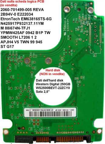 PCB Hard disk Western Digital WS2500BEVT-22ZCY0 SATA 2,5 250 GB Dati sulla sc