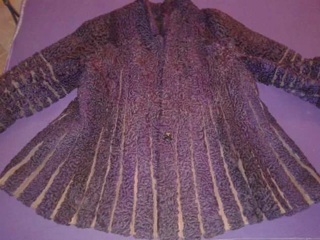 pelliccia a ruota in lana e pelle color viola