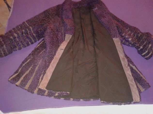 pelliccia a ruota in lana e pelle color viola