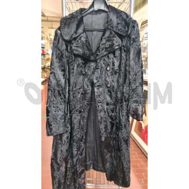 Pelliccia cappotto persiano nero doppio petto
