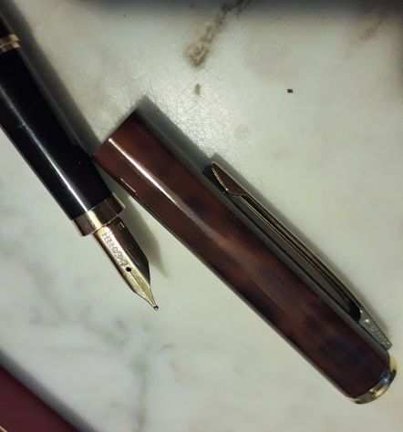 Penna stilografica Sheaffer vintage laccata radica con pennino dorato quotMquotSistem
