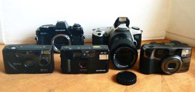 Pentax, Olympus, Vivitar, Soligor, Canon  lot of 5 Japanese cameras, all born in the 19902000s  Fotocamera analogica