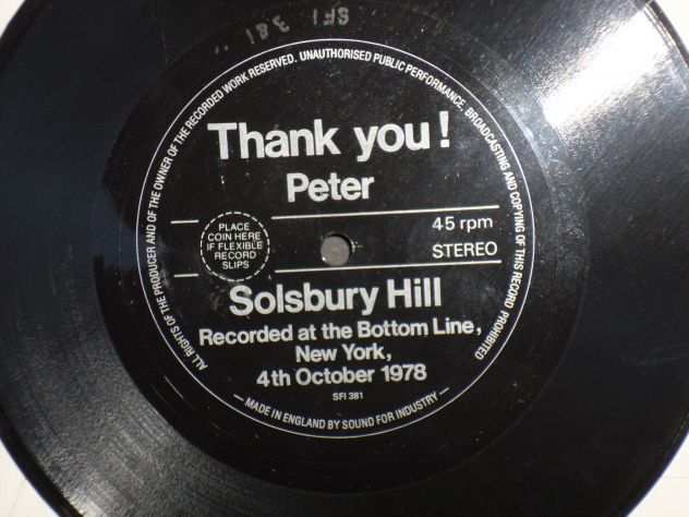 PETER GABRIEL (Genesis) Thank You  Solsbury Hill Flexi Disc 7 quot 45 giri 1978 UK