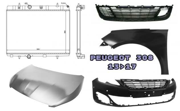 Peugeot 308 frontale kit airbag cofano parafango griglia radiatore 13gt17