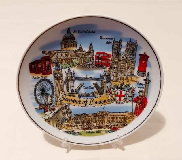 Piatto Porcellana Souvenir of London Tower Bridge Westminster Abb. Vintage Deacuteco