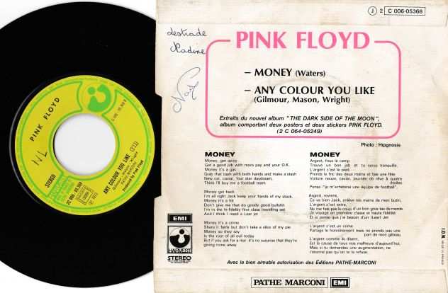 PINK FLOYD - Money  Any Colour You Like - 7  45 giri 1973 EMI  Harvest