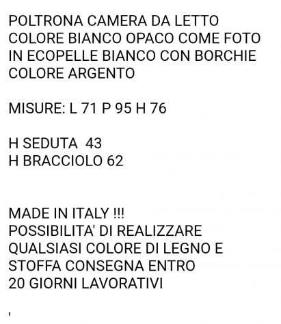 Poltrona camera da letto ecopelle bianca legno con spedizione