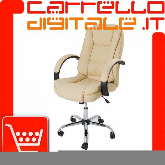 POLTRONA UFFICIO ERGONOMICA GIREVOLE IN ECOPELLE BEIGE - DIREZIONALE MODELLO COVER - NUOVA