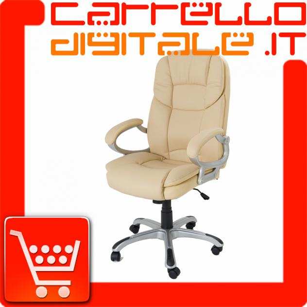 POLTRONA UFFICIO ERGONOMICA GIREVOLE IN ECOPELLE BEIGE - DIREZIONALE MODELLO SILKY - NUOVA