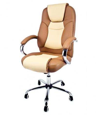 POLTRONA UFFICIO ERGONOMICA GIREVOLE IN ECOPELLE BICOLORE BEIGE MARRONE - DIREZIONALE MODELLO MOU - NUOVA