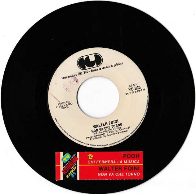 POOH - Chi Fermera La Musica - 7  45 giri 1981 Promo Jukebox