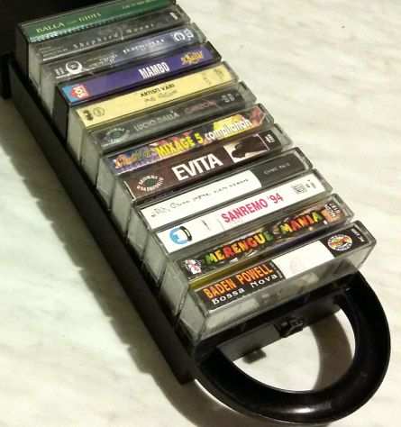 Porta Musicassette MC valigetta cassetta 12 posti Tape vintage contenitore nero