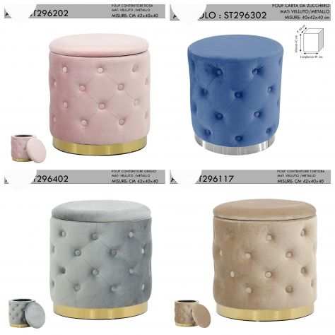 Pouf velluto blu rosa tortora grigio oro con spedizione